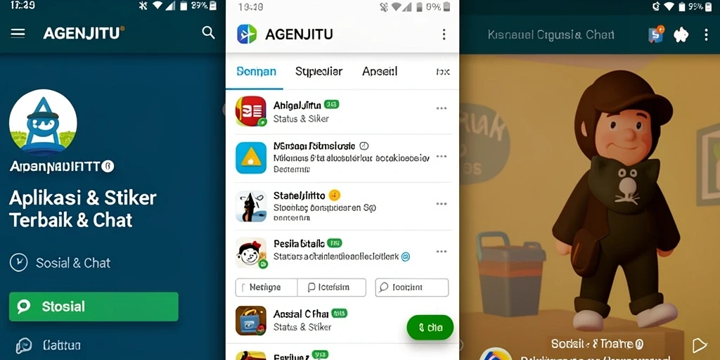 Antarmuka AGENJITU yang penuh warna dengan berbagai stiker menarik.