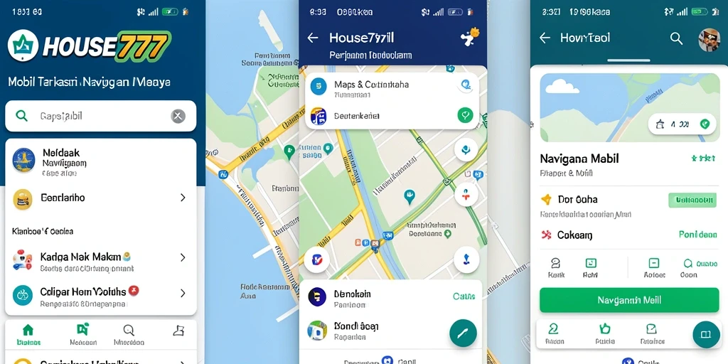 Tampilan antarmuka aplikasi HOUSE777 untuk navigasi mobil yang intuitif.