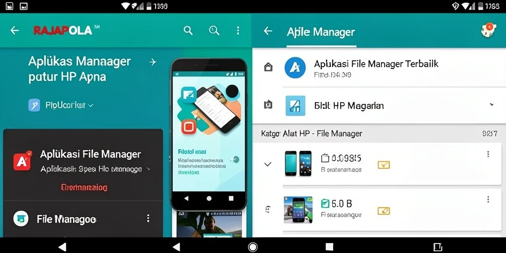 Screenshot aplikasi RAJAPOLA menunjukkan antarmuka File Manager yang bersih dan fungsional.