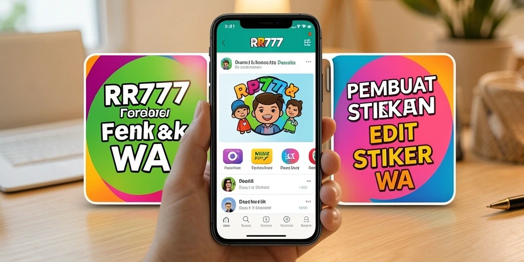 Tampilan antarmuka aplikasi RR777 untuk Pembuat Stiker WA.